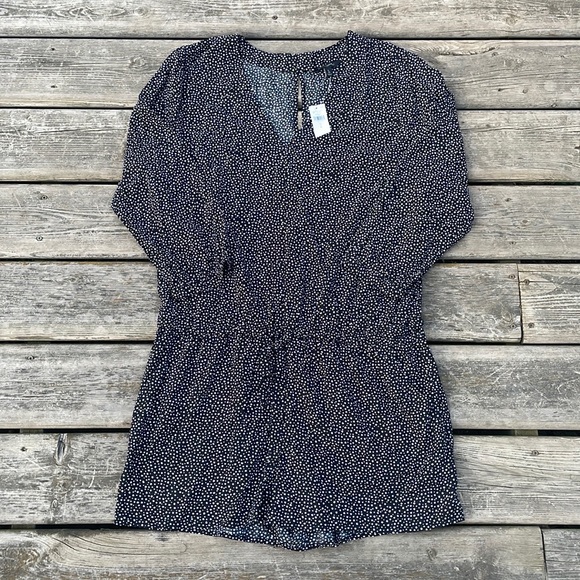 NWT Banana Republic Womens One Piece Shorts Romper  Polka Dot Long Sleeve - Picture 2 of 8